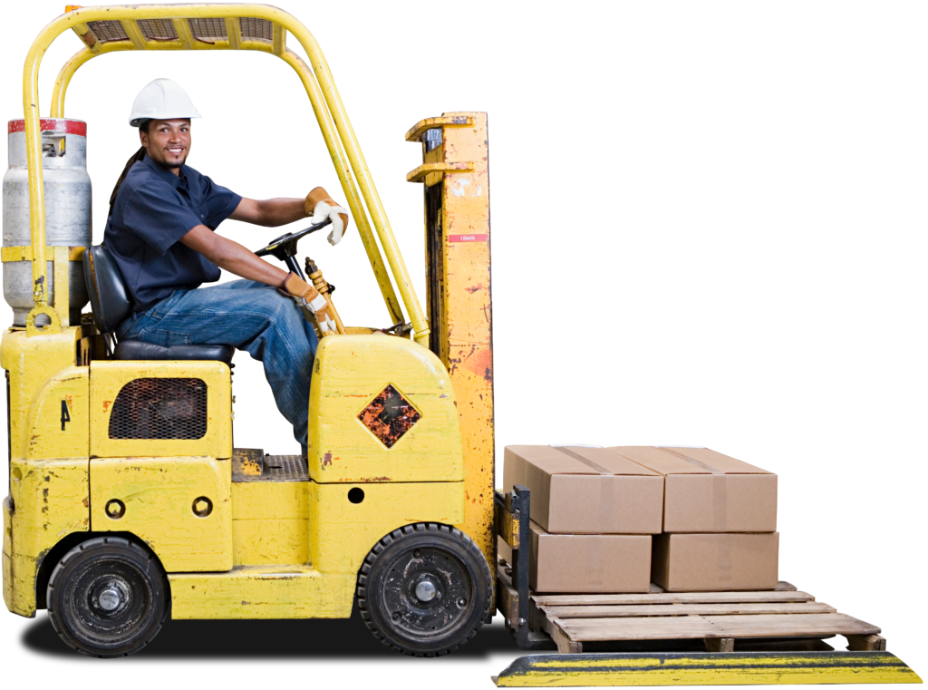 Man driving a forklift truck in a warehouse